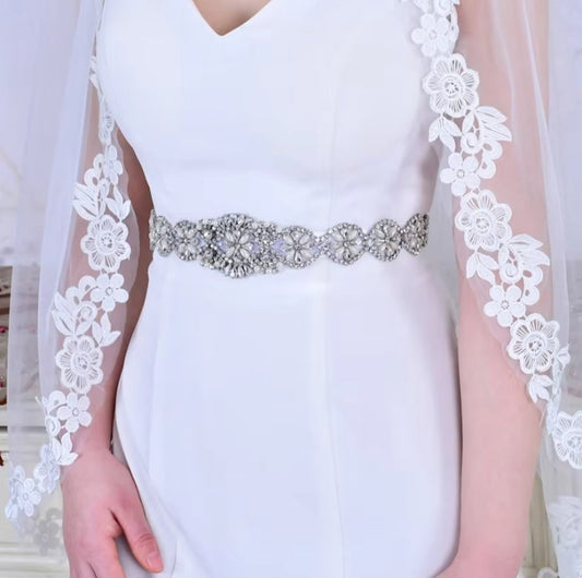Bridal Belt | Belt | Women's Belt | Wedding Accessories | White Ribbon Organza | Glitter Belt | Gold V1189-WXFBOL-101-2