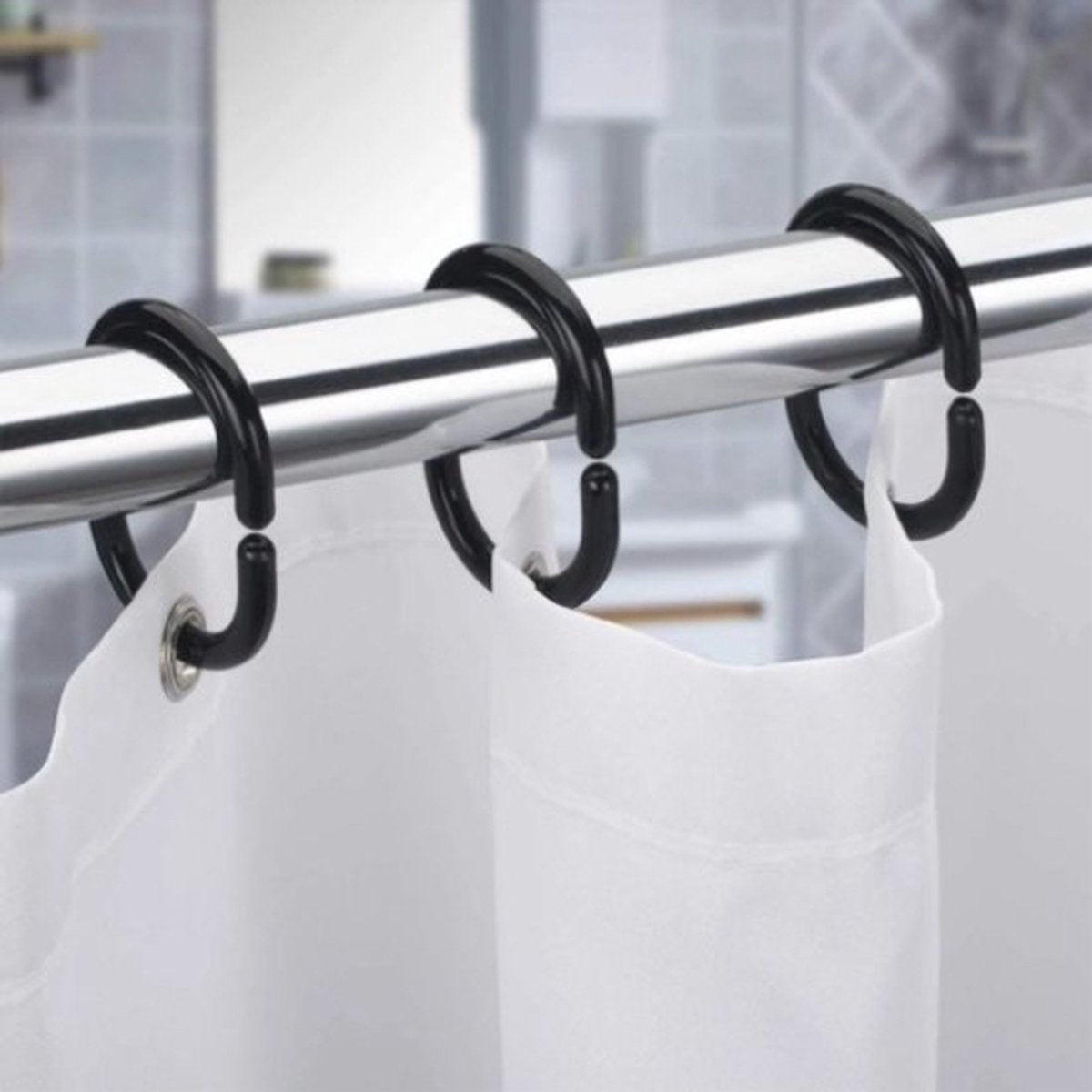 Shower Curtain Rings | Set of 12 | Shower Curtain Rings | Black V1189-WXFBOL-103-1