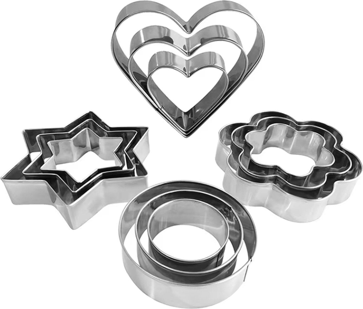 12x Cookie Cutter Set - Cookie Shapes - Flower, Heart, Round, Star V1189-WXFBOL-104-1