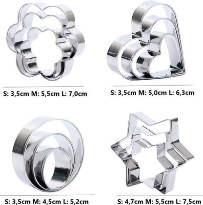 12x Cookie Cutter Set - Cookie Shapes - Flower, Heart, Round, Star V1189-WXFBOL-104-1