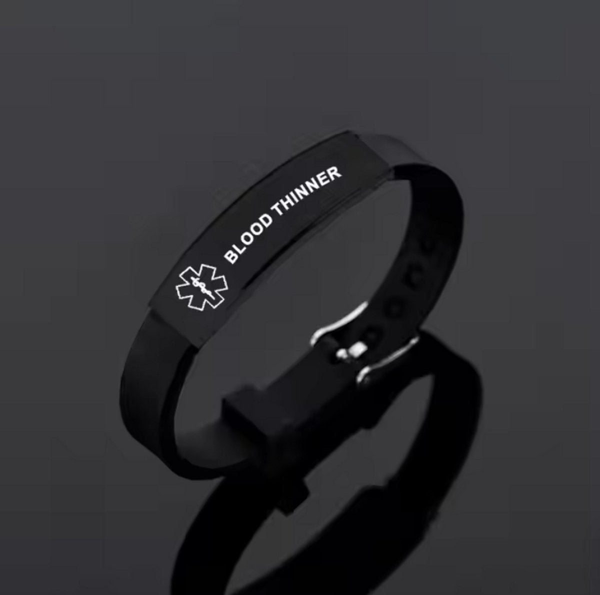 Warning Bracelet | Blood Thinner | Adjustable | SOS Bracelet | Black V1189-WXFBOL-123-1