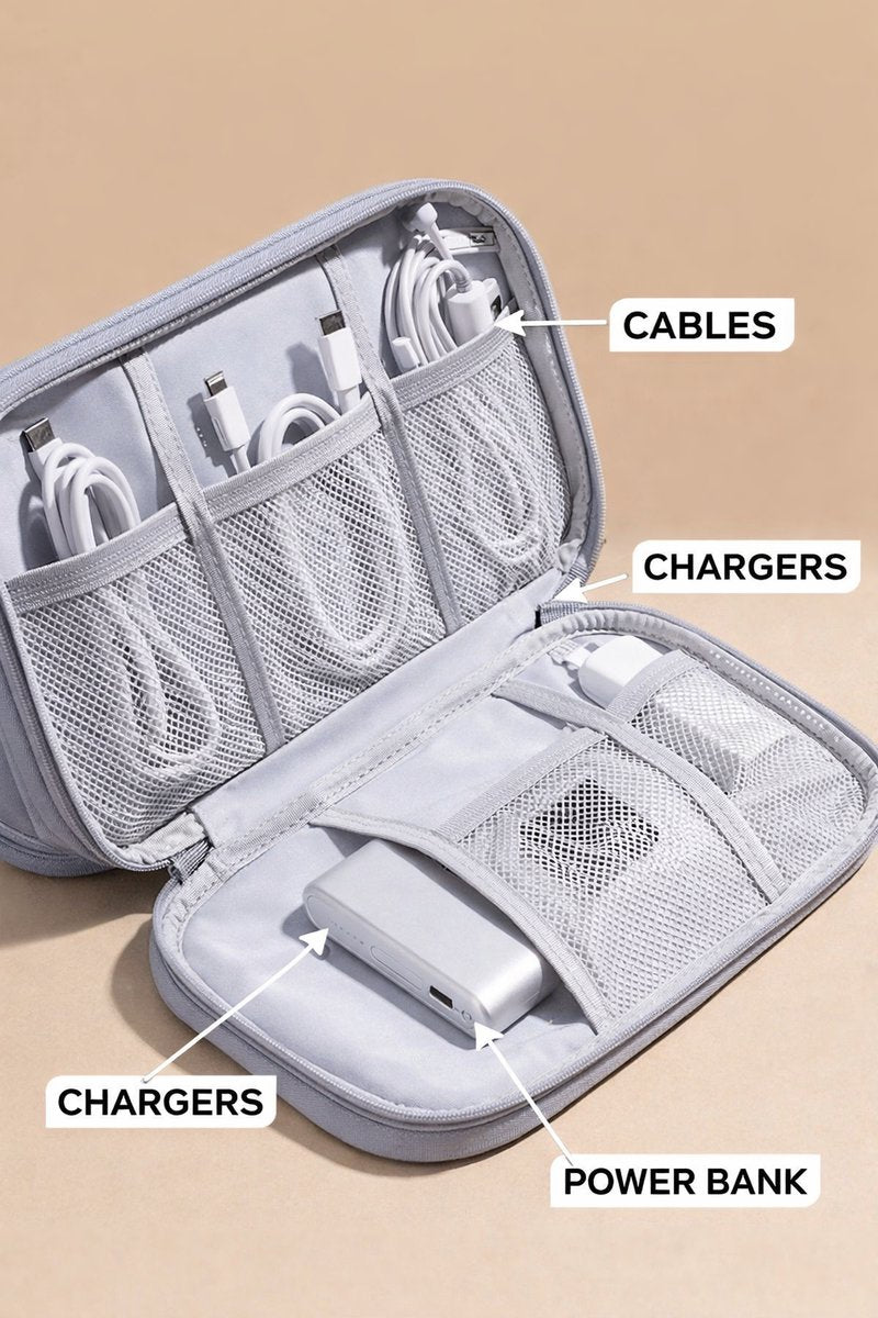 Cable Organizer Bag Grey - Travel & Storage Accessories - Compact & Portable - Water-Repellent - For Cables & V1189-WXFBOL-13-2