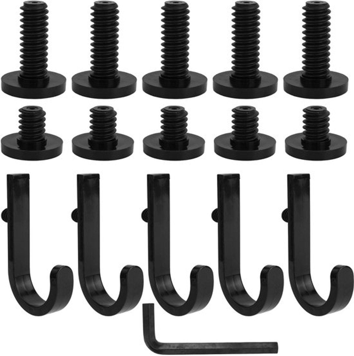 Set of 16 Storage Hooks for Suncast, 5 Black J-Shaped Tool Hooks Organizer with Long Wrench Short Screw V1189-WXFBOL-130-1