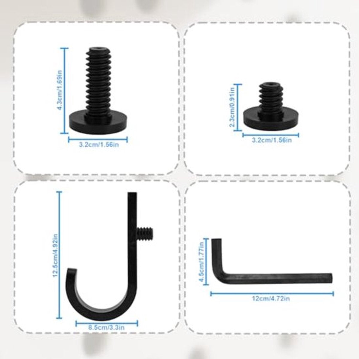Set of 16 Storage Hooks for Suncast, 5 Black J-Shaped Tool Hooks Organizer with Long Wrench Short Screw V1189-WXFBOL-130-1