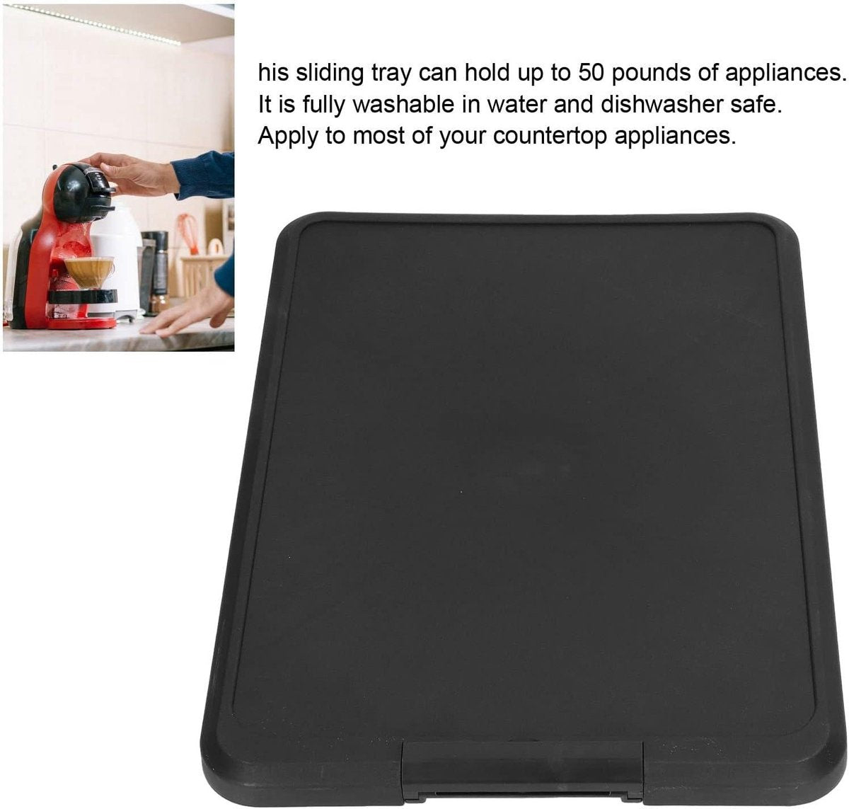 Allecto Kitchen Appliance Sliding Tray - Rolling Tray - Handy - Black - Storage Accessories - Suitable for V1189-WXFBOL-132-1