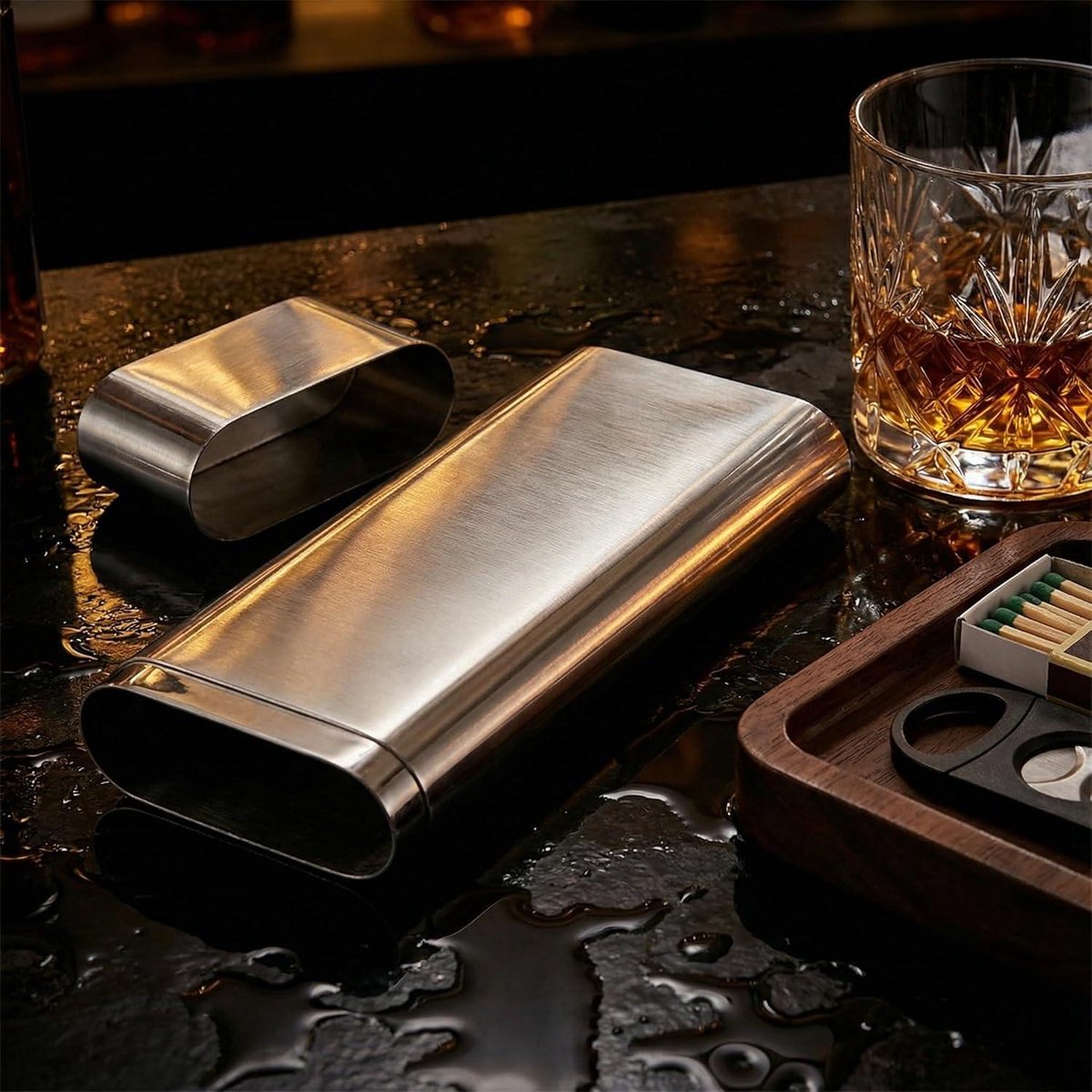 Stainless Steel Travel Case Portable Holder for Light Humidor Storage Accessories with Handle V1189-WXFBOL-137-1