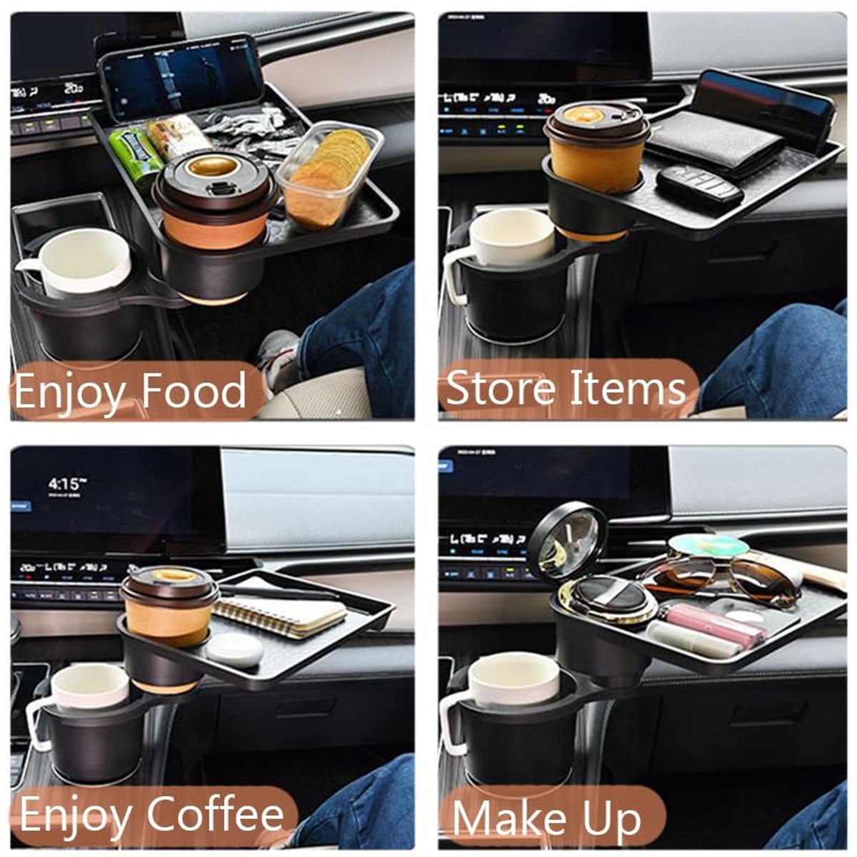 Portable car storage accessories, car beverage tray, car cup tray, 360-degree rotatable, adjustable insert V1189-WXFBOL-139-1