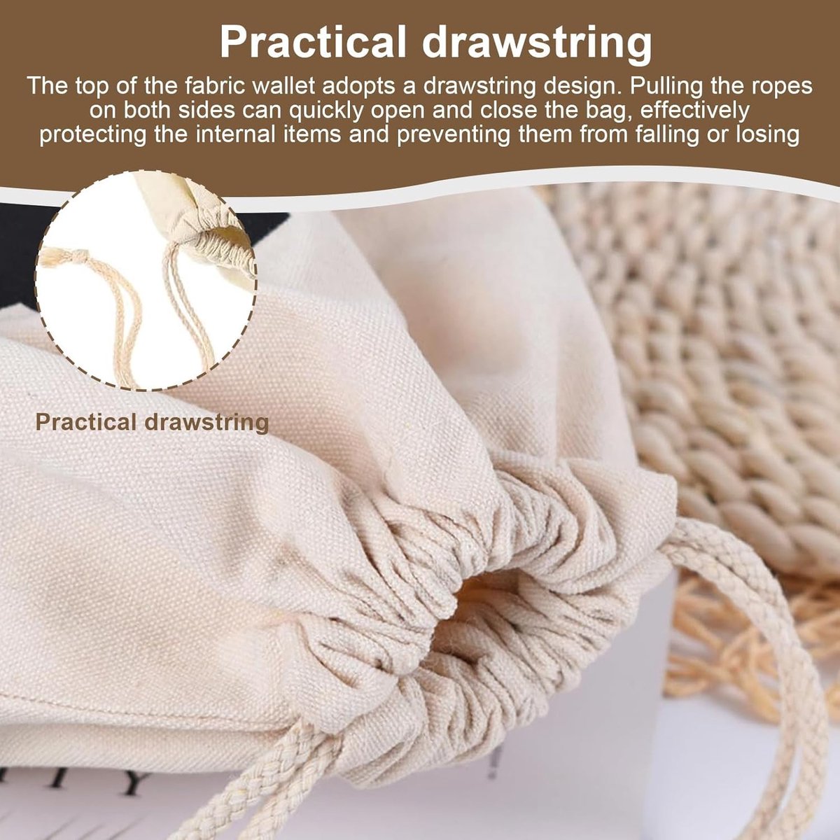 Pack of 8 Fabric Bags - Small Dollar Sign - Drawstring - Coin Pocket - Storage Accessories V1189-WXFBOL-14-1