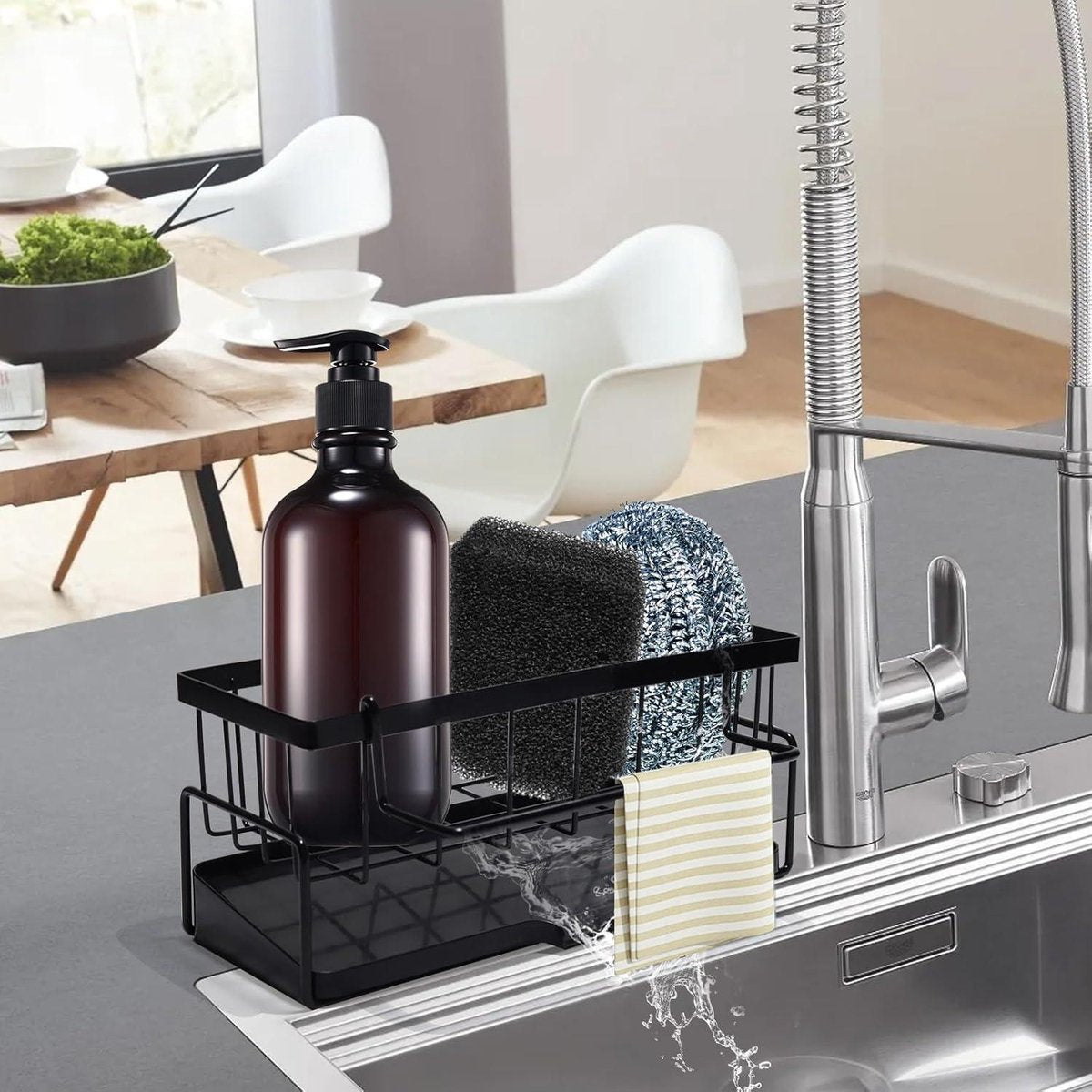 Allecta - Sponge holder and organizer for sink - Draining rack and soap dish with brush holder - Kitchen V1189-WXFBOL-146-1