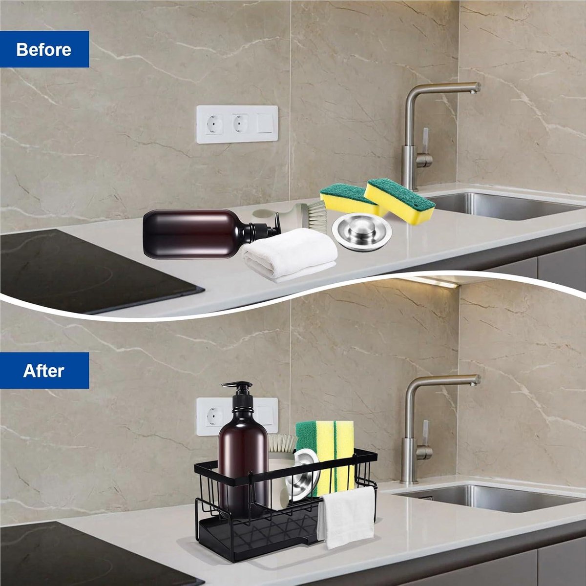 Allecta - Sponge holder and organizer for sink - Draining rack and soap dish with brush holder - Kitchen V1189-WXFBOL-146-1