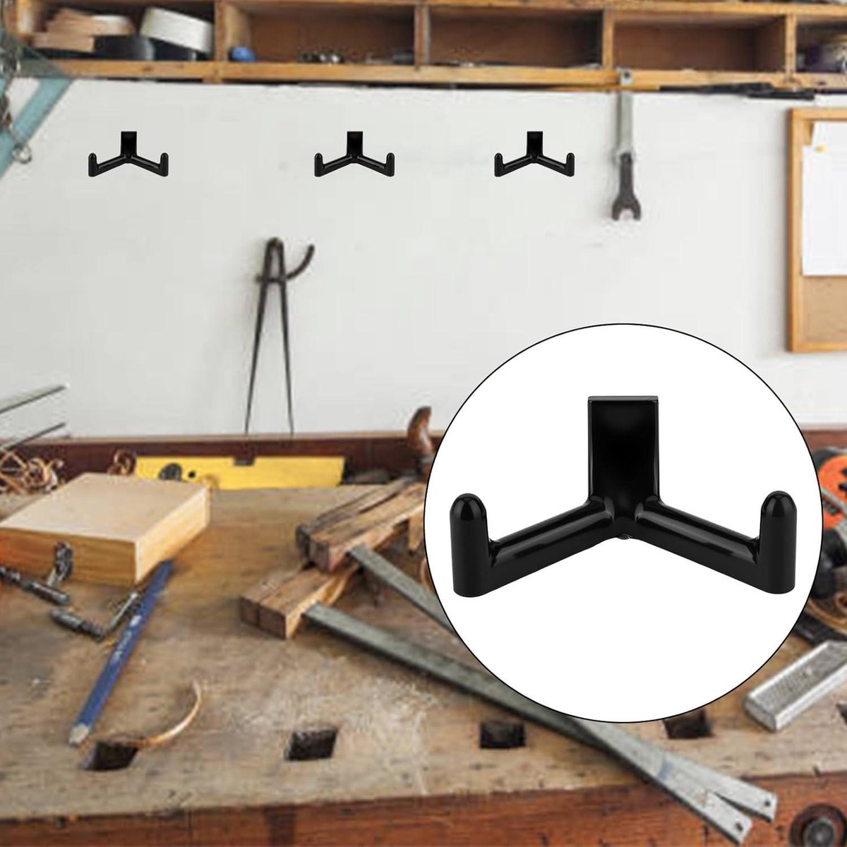 Allecta - Tool Hooks for Garden Shed - Storage Accessories for Shovels and Rakes - Set of 3 (Black) V1189-WXFBOL-148-1