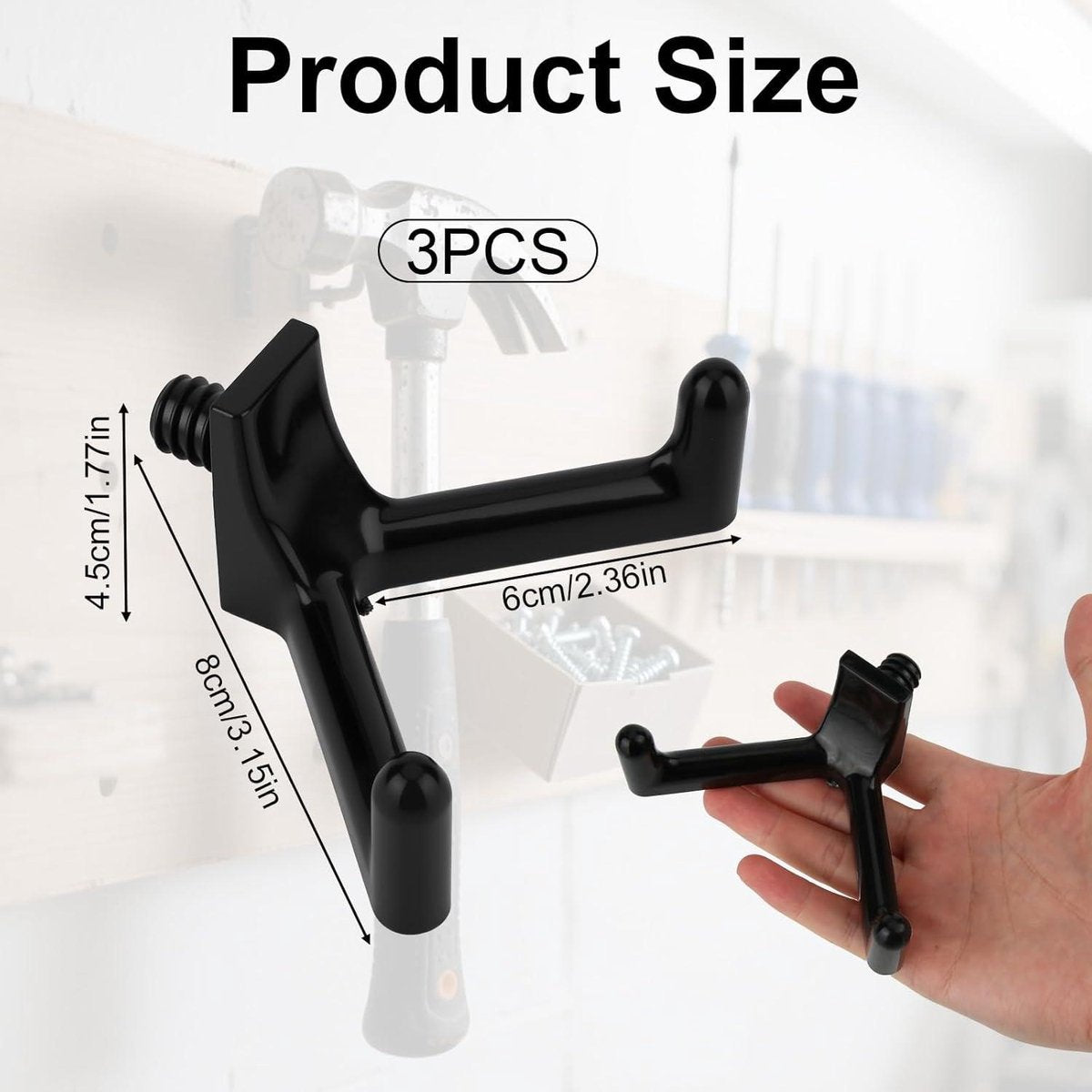 Allecta - Tool Hooks for Garden Shed - Storage Accessories for Shovels and Rakes - Set of 3 (Black) V1189-WXFBOL-148-1
