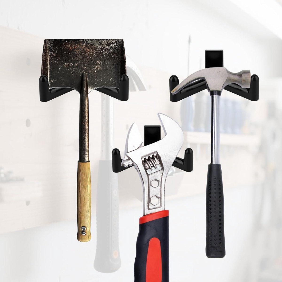 Allecta - Tool Hooks for Garden Shed - Storage Accessories for Shovels and Rakes - Set of 3 (Black) V1189-WXFBOL-148-1