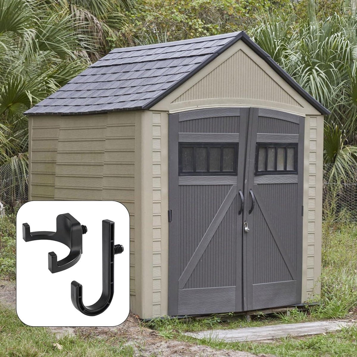 Storage Hooks for Sheds - Handy J/V-Shaped Tool Hooks - Compatible with various sheds - Storage accessories V1189-WXFBOL-150-1