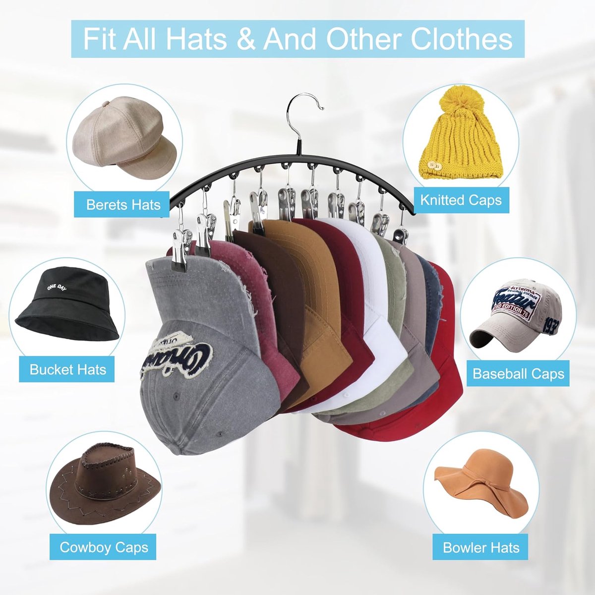 2 pieces - Hat rack - clothes rack - sock clip - hat rack for the wardrobe - storage accessories - suitable V1189-WXFBOL-152-1