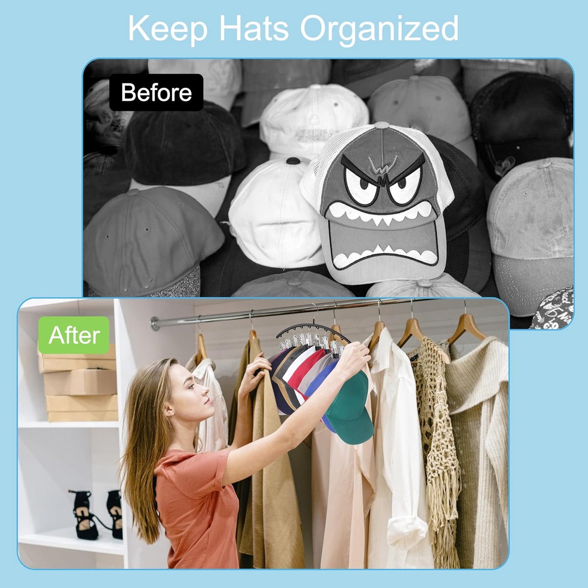 2 pieces - Hat rack - clothes rack - sock clip - hat rack for the wardrobe - storage accessories - suitable V1189-WXFBOL-152-1