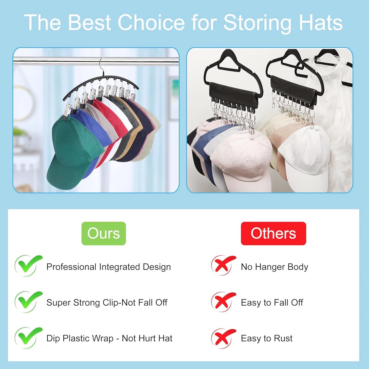 2 pieces - Hat rack - clothes rack - sock clip - hat rack for the wardrobe - storage accessories - suitable V1189-WXFBOL-152-1