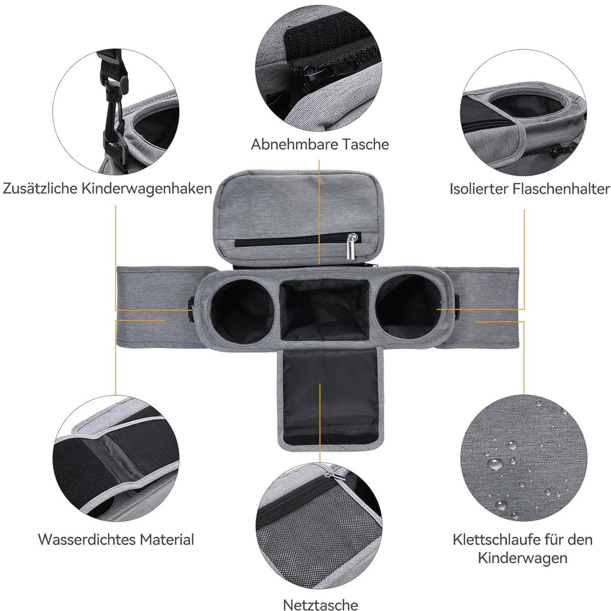 Universal storage bag for stroller - with drink holder - cup holder - stroller storage accessories - large V1189-WXFBOL-3-3