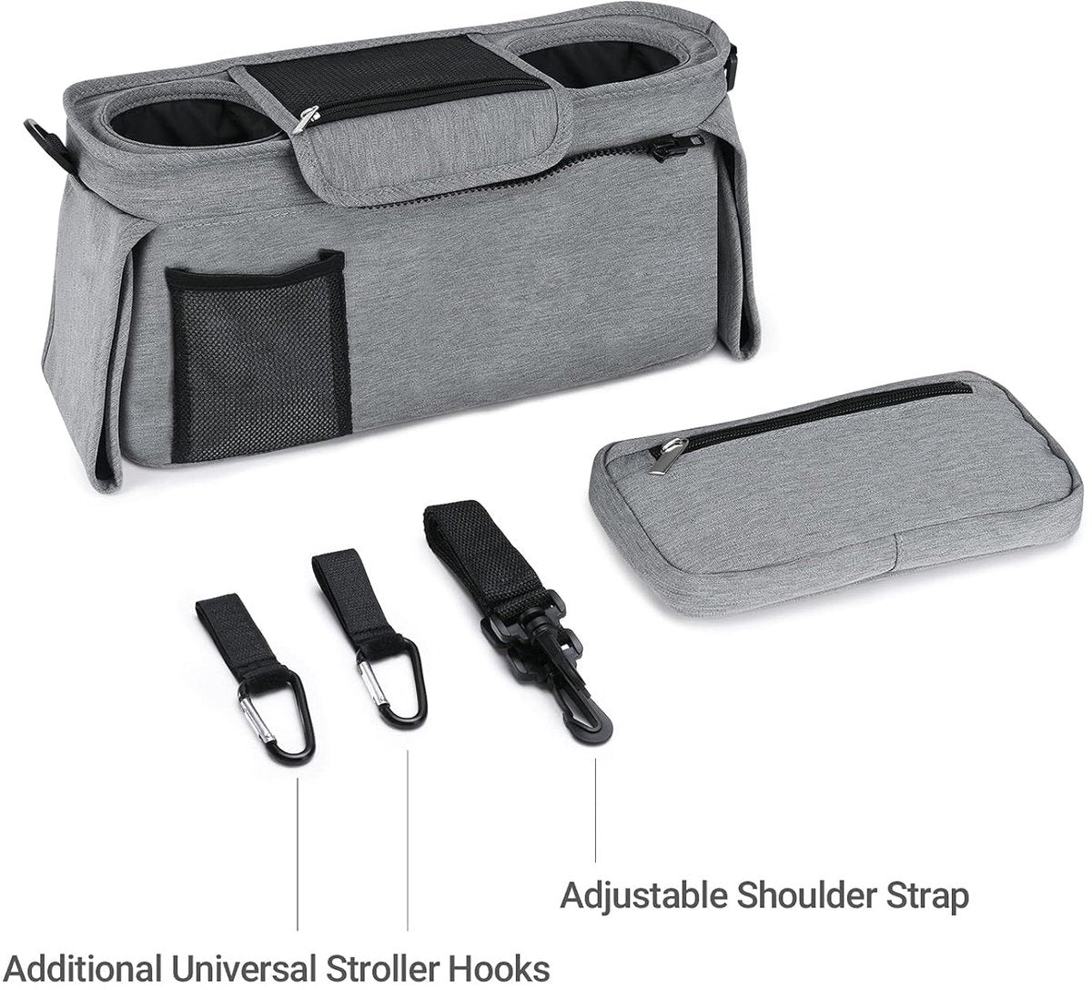 Universal storage bag for stroller - with drink holder - cup holder - stroller storage accessories - large V1189-WXFBOL-3-3