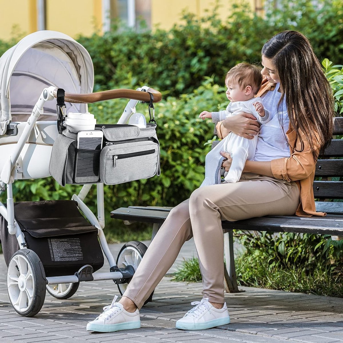 Universal storage bag for stroller - with drink holder - cup holder - stroller storage accessories - large V1189-WXFBOL-3-3