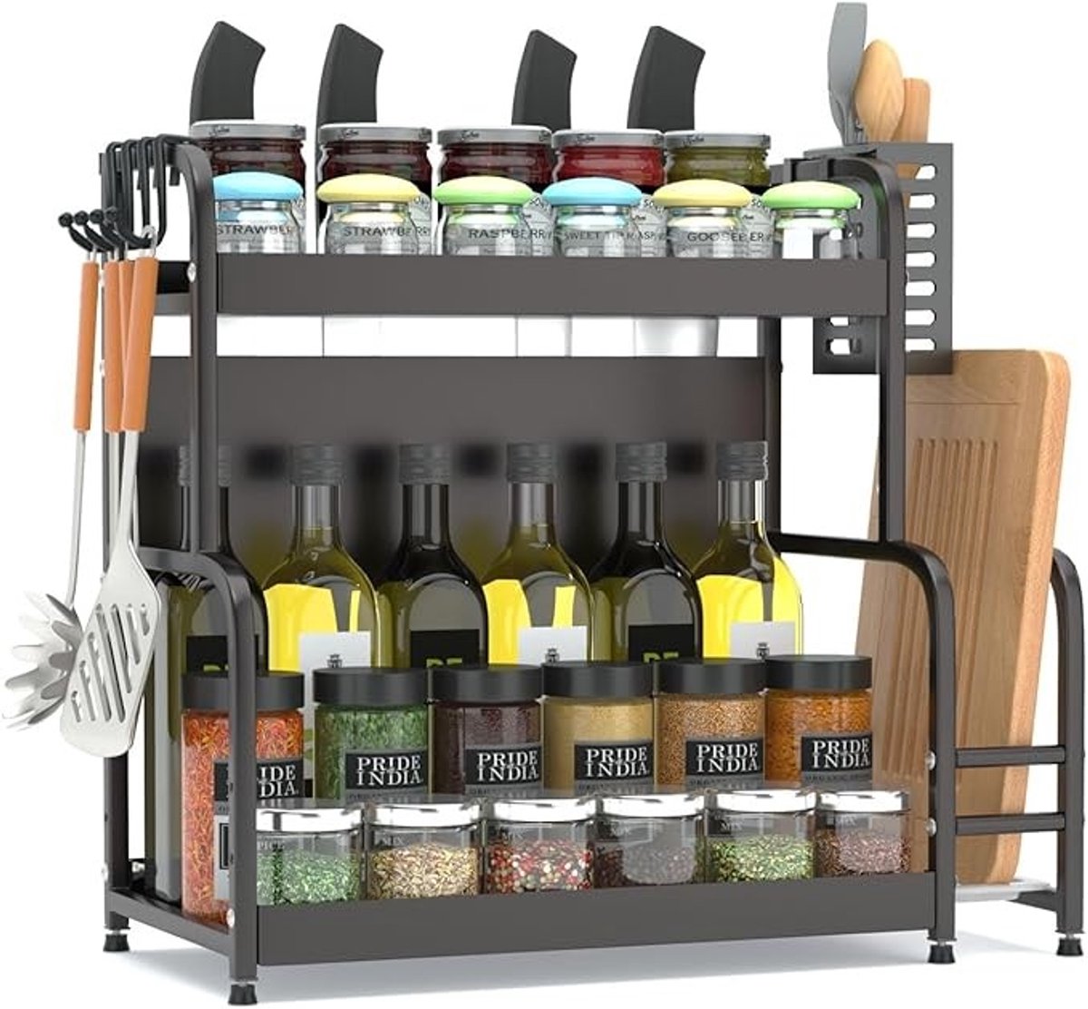 Extendable spice rack with storage accessories - 2 tiers V1189-WXFBOL-44-1