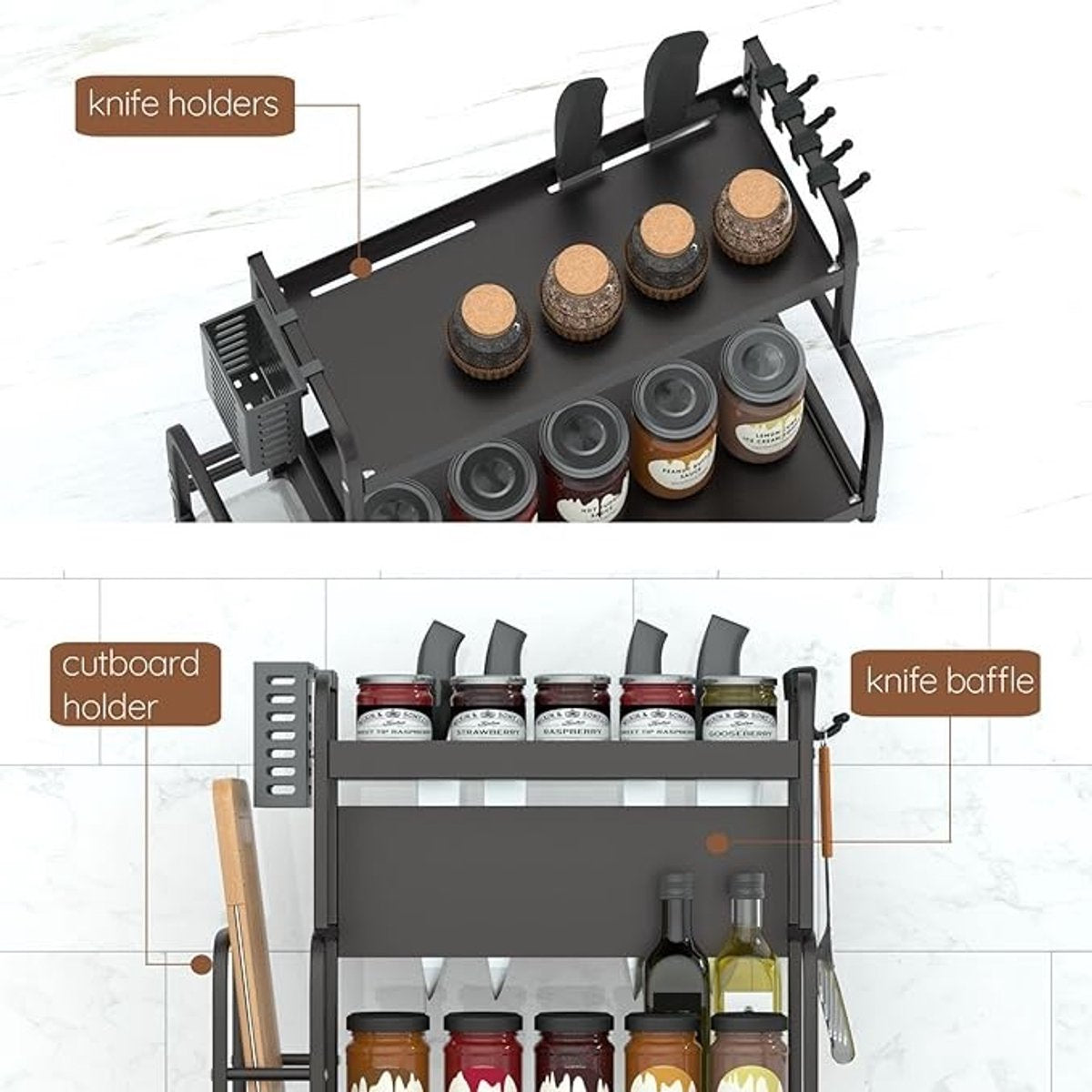 Extendable spice rack with storage accessories - 2 tiers V1189-WXFBOL-44-1