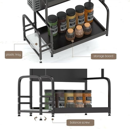Extendable spice rack with storage accessories - 2 tiers V1189-WXFBOL-44-1