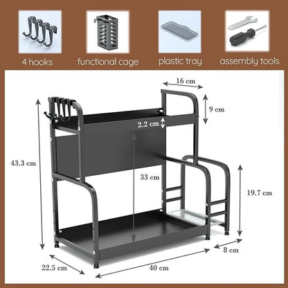 Extendable spice rack with storage accessories - 2 tiers V1189-WXFBOL-44-1