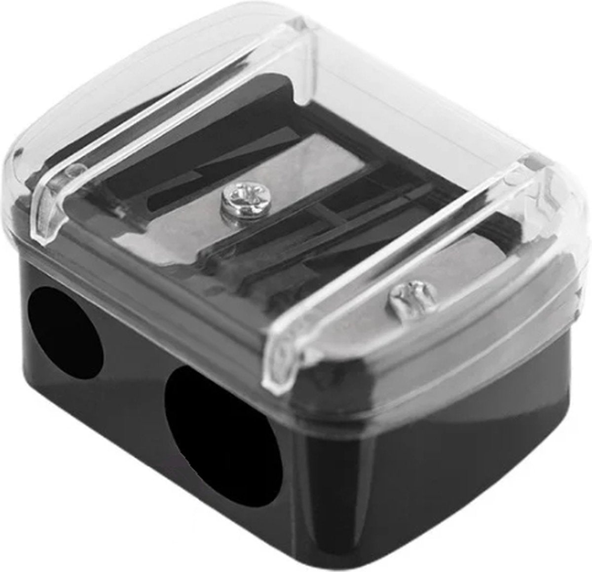 Black 2-hole pencil sharpener - Makeup sharpener with collection tray - plastic V1189-WXFBOL-47-1