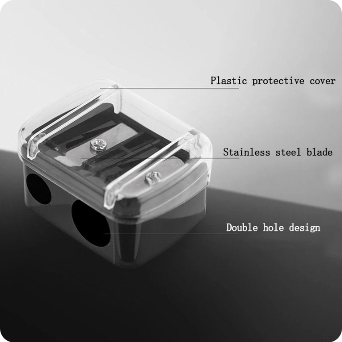 Black 2-hole pencil sharpener - Makeup sharpener with collection tray - plastic V1189-WXFBOL-47-1