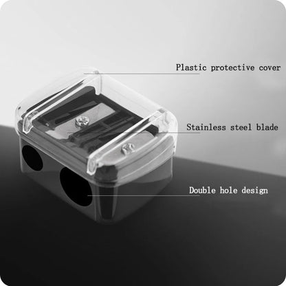 Black 2-hole pencil sharpener - Makeup sharpener with collection tray - plastic V1189-WXFBOL-47-1