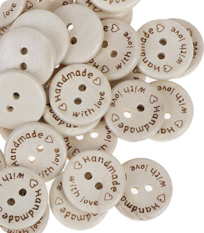 Wooden buttons - Handmade with Love - 10 pieces of 25 MM V1189-WXFBOL-68-1