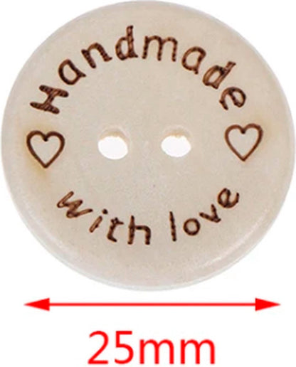 Wooden buttons - Handmade with Love - 10 pieces of 25 MM V1189-WXFBOL-68-1
