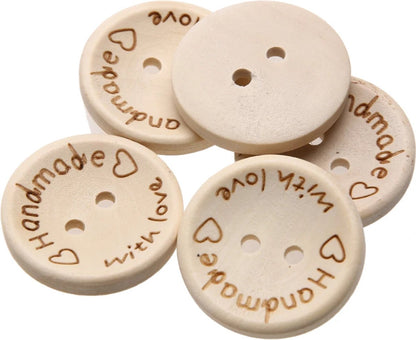 Wooden buttons - Handmade with Love - 10 pieces of 25 MM V1189-WXFBOL-68-1
