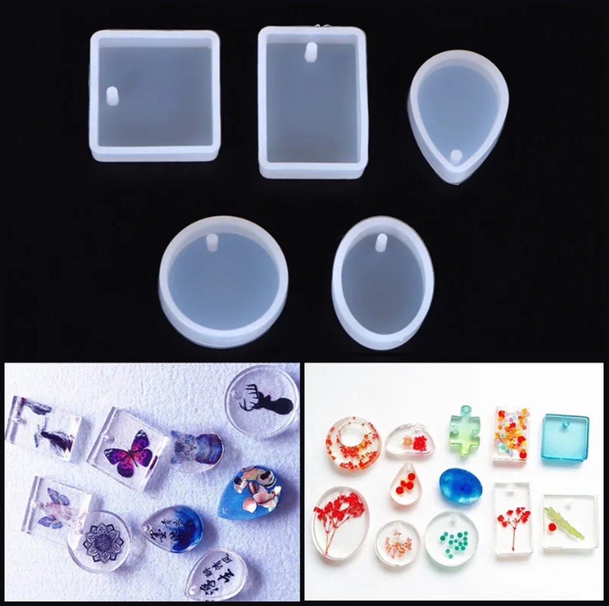 Epoxy molds for pendants - Silicone jewelry mold - Set of 5 V1189-WXFBOL-72-1