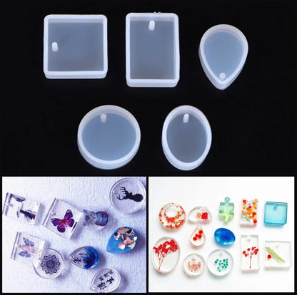 Epoxy molds for pendants - Silicone jewelry mold - Set of 5 V1189-WXFBOL-72-1