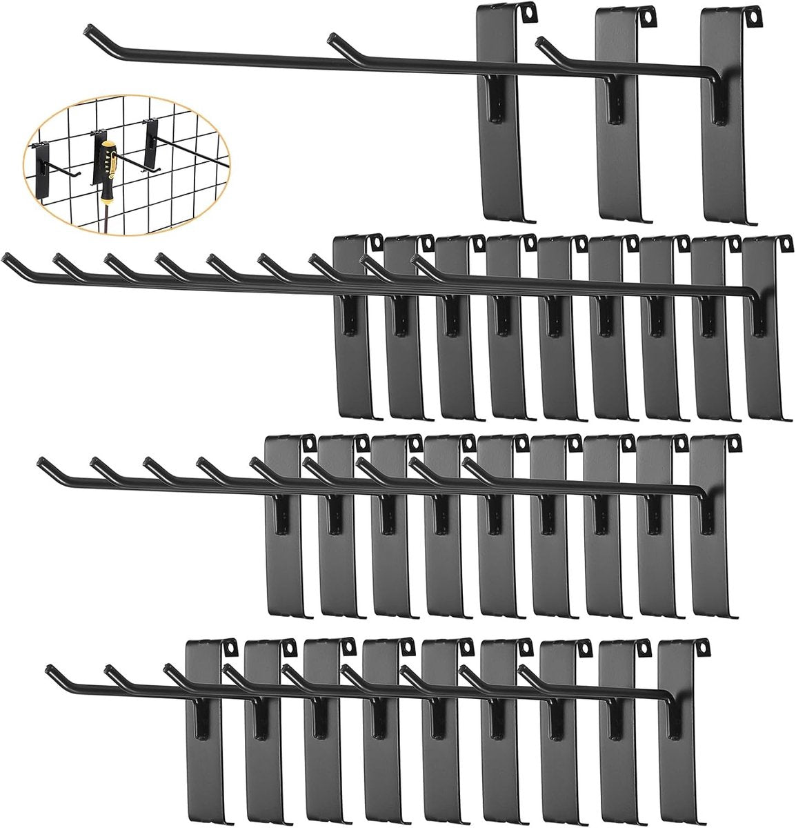 Gridwall Hooks 30 Pieces - 10/15/20cm - Iron - Black - Commercial Quality - Grid Wall Panels Accessory - V1189-WXFBOL-8-1