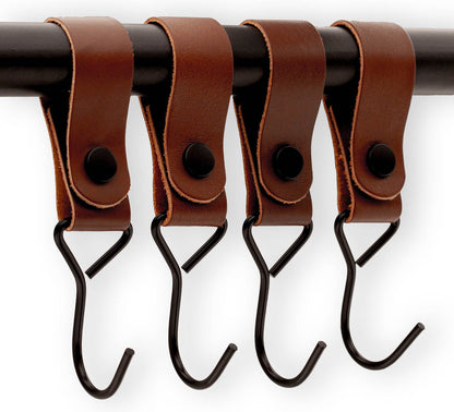 Brute Strength - Multifunctional Hook with Leather Loop - Cognac - 4 pieces - Coat Hook - Camping Hook - V1189-WXFBOL-97-4
