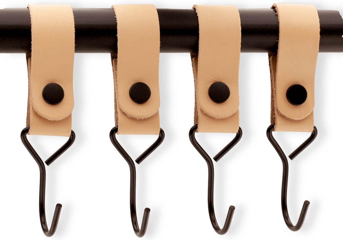 Brute Strength - Multifunctional Hook with Leather Loop - Cognac - 4 pieces - Coat Hook - Camping Hook - V1189-WXFBOL-97-9