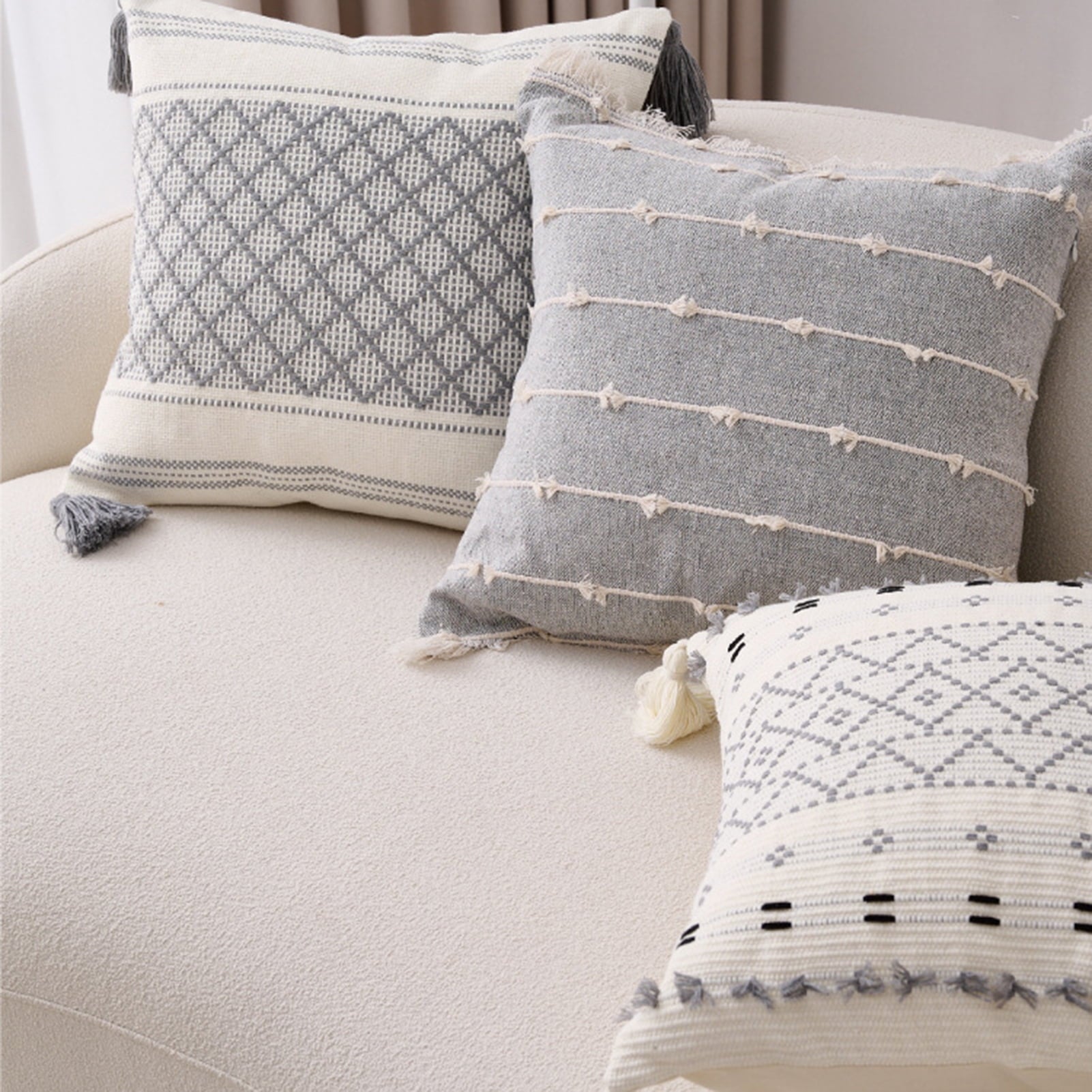 Walbest Boho Throw Pillow with Braided Rope Pattern And Tassels Soft Cotton Linen Textured Cushion for Sofa V1189-WXFWAL-20260319-00027