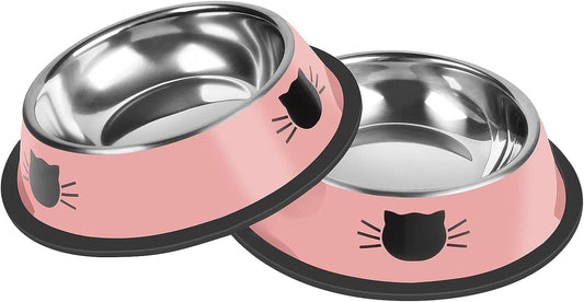 2/3Pcs Cat Bowls Non-Slip Stainless Steel Small Cat Food Bowls Unbreakable Thicken Cat Feeder 7 Oz Cat Dishes V1189-WXFWAL-20260319-00042