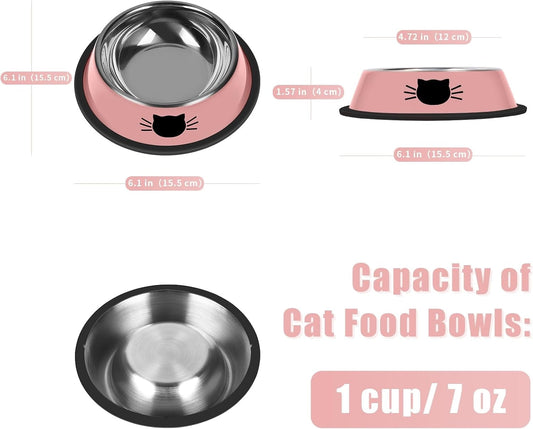 2/3Pcs Cat Bowls Non-Slip Stainless Steel Small Cat Food Bowls Unbreakable Thicken Cat Feeder 7 Oz Cat Dishes V1189-WXFWAL-20260319-00042