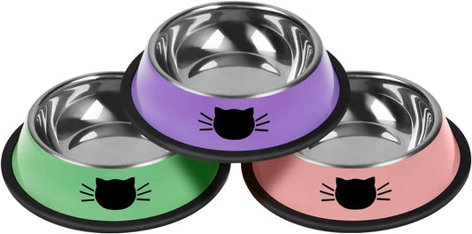 2/3Pcs Cat Bowls Non-Slip Stainless Steel Small Cat Food Bowls Unbreakable Thicken Cat Feeder 7 Oz Cat Dishes V1189-WXFWAL-20260319-00044