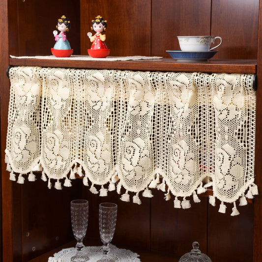 Vintage Curtains with tassels Curtain Valance for Kitchen Cafe, Short Boho Sheer Lace Crochet Curtain for V1189-WXFWAL-20260319-00048