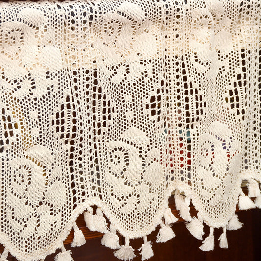Vintage Curtains with tassels Curtain Valance for Kitchen Cafe, Short Boho Sheer Lace Crochet Curtain for V1189-WXFWAL-20260319-00052