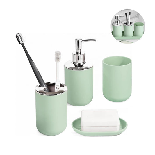 Set 4 Pcs Green Bathroom Accessories,Cute Bathroom Decor,Plastic Soap Dispenser and Toothbrush Holder V1189-WXFWAL-20260319-00055
