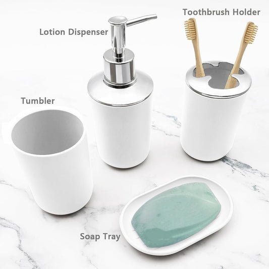 Set 4 Pcs Green Bathroom Accessories,Cute Bathroom Decor,Plastic Soap Dispenser and Toothbrush Holder V1189-WXFWAL-20260319-00056