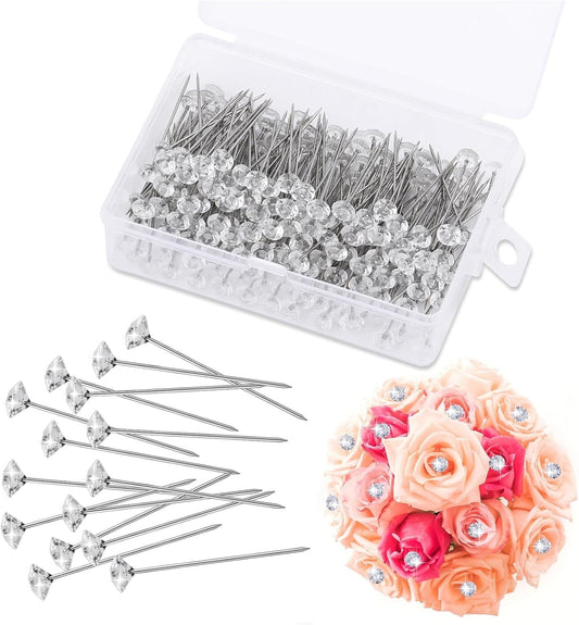 100 Pcs Rhinestone Bouquet Pins,Corsage Bouquet Pins for Flowers,Boutonniere Straight Pins for V1189-WXFWAL-20260319-00063
