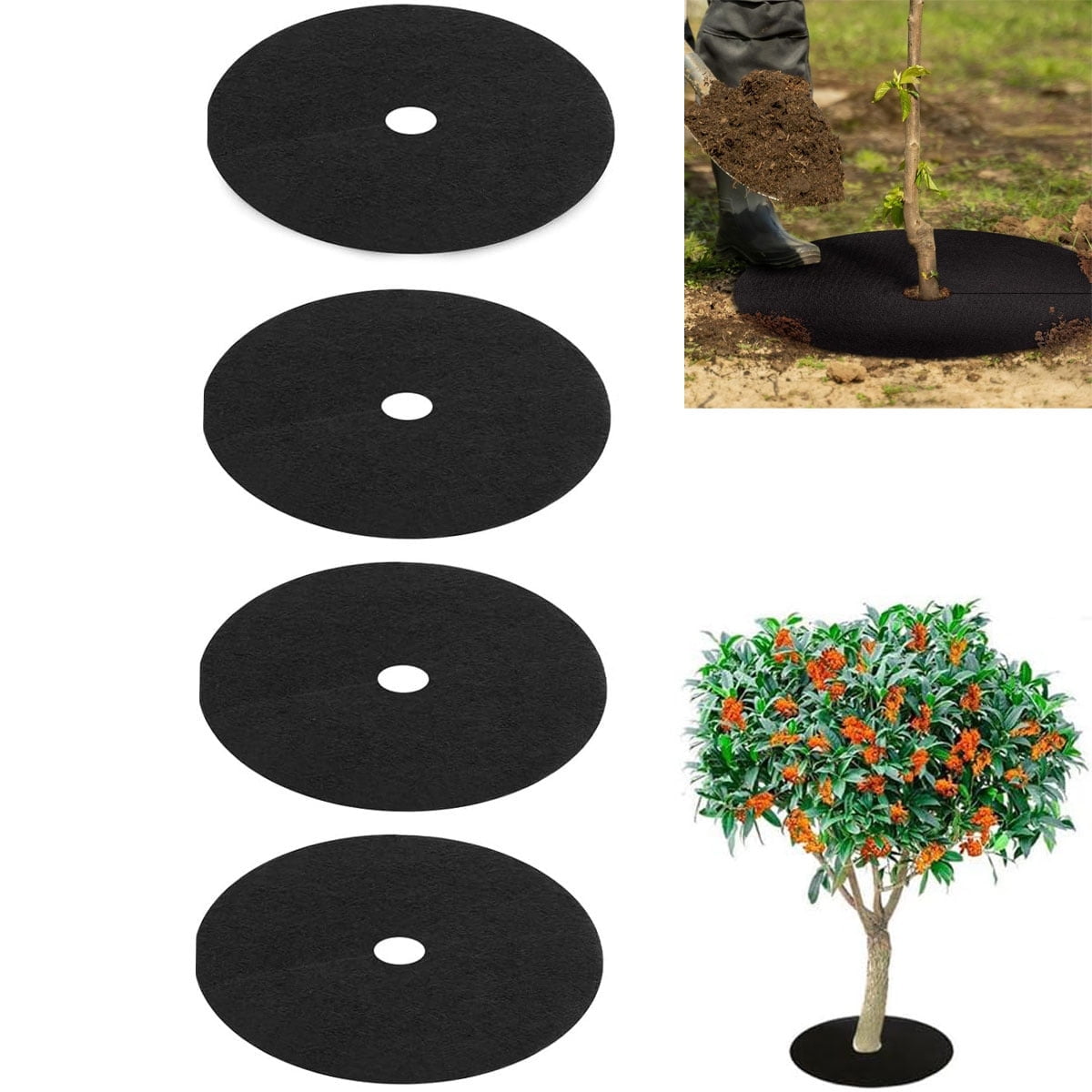 Tutuviw Non Woven Tree Ring, 24.4 inches Round Tree Base Weed Barrier Fabric Cover, Degradable and Reusable V1189-WXFWAL-20260319-00120