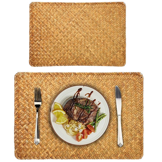 QZS Farmhouse Wicker Placemats,Woven Rattan Place Mat,Rectangular Table Pat,Hand Bamboo Tea Cup Mat,Natural V1189-WXFWAL-20260319-00127